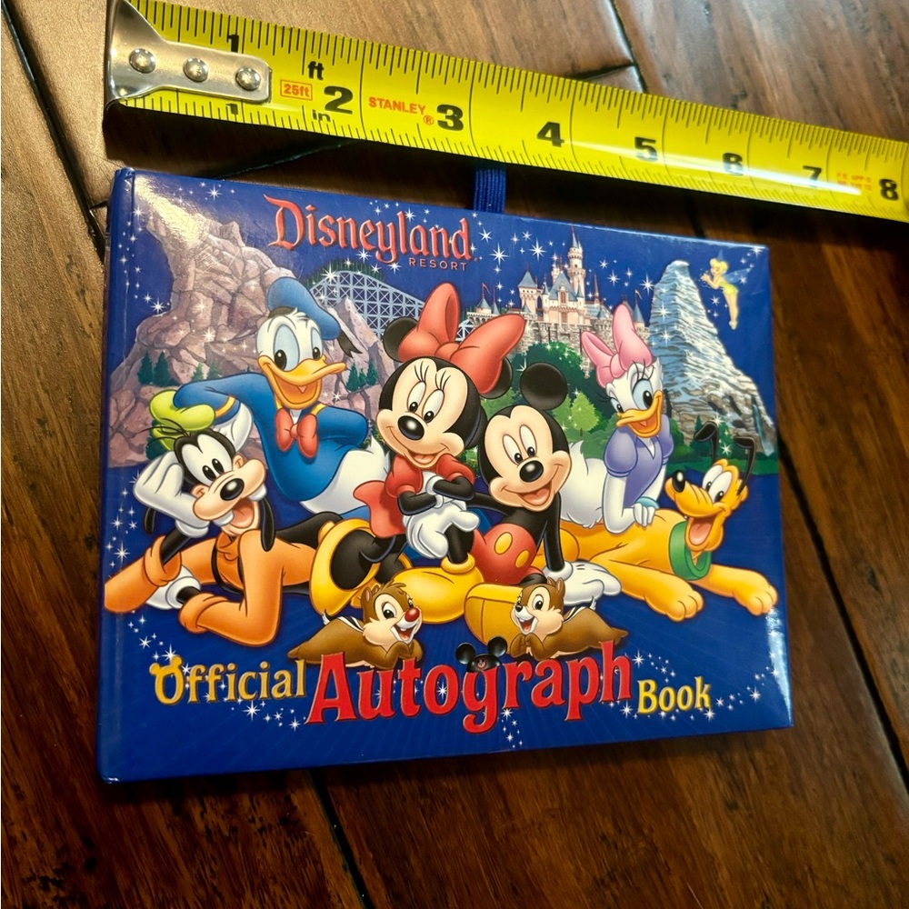 Official blue Disneyland autograph book character signature Mickey Goofy Princes